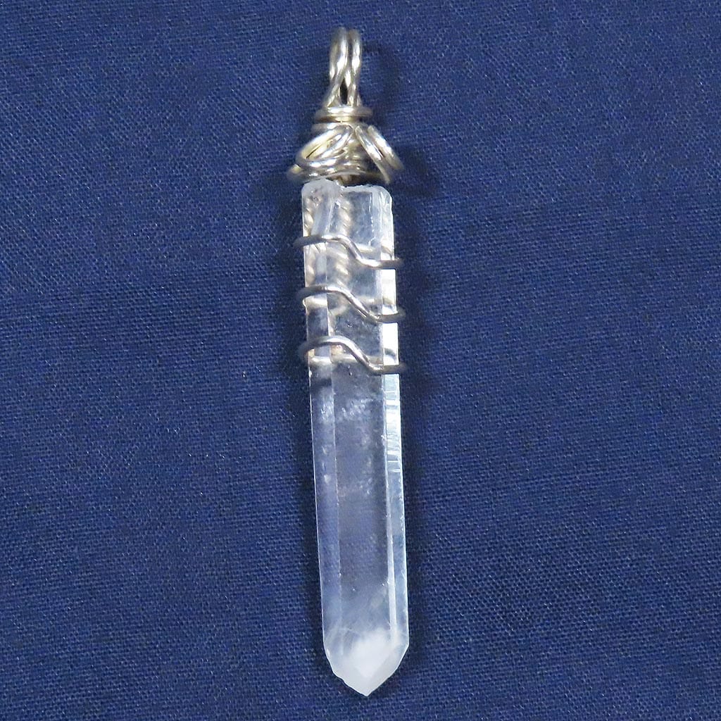 Colombian Lemurian Crystal with Blue Smoke Tip Wire Wrapped Pendant