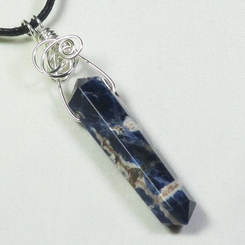 Silver Plated Wire Wrapped Double Terminated Sodalite from India