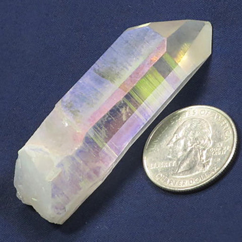 Opal Aura Quartz Crystal Point with Time-Link Activation from Arkansas