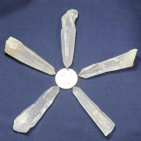5 Small Laser Wand Quartz Crystal Points with Etched Sides from Brazil