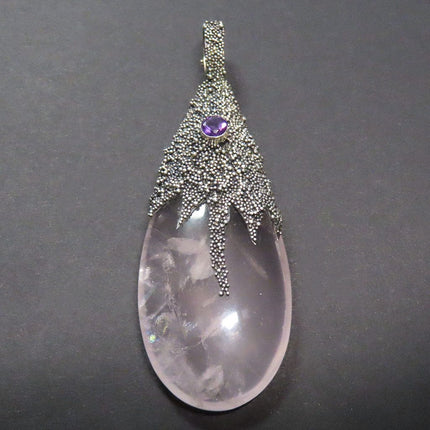Rose Quartz & Amethyst Sterling Silver Pendant Jewelry on a gray background
