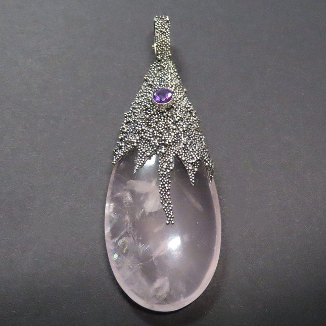 Rose Quartz & Amethyst Sterling Silver Pendant Jewelry on a gray background