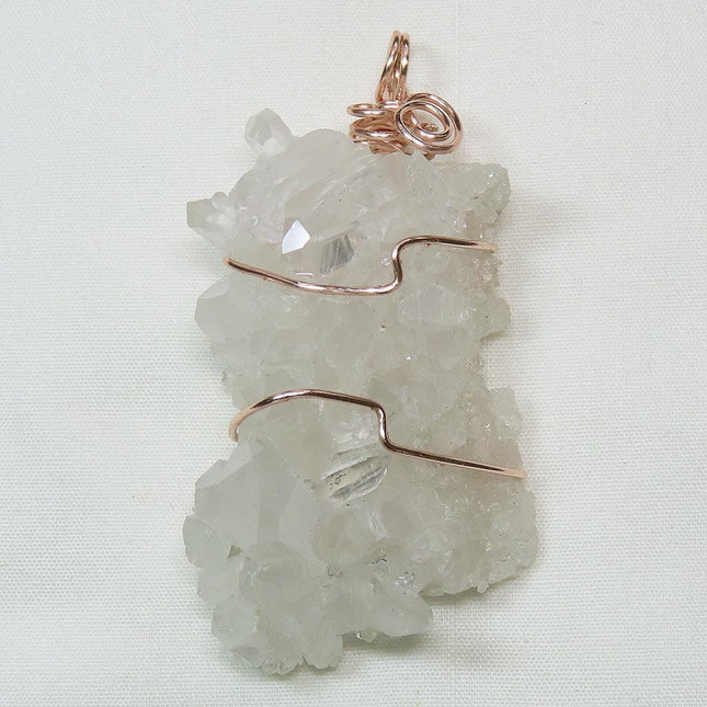 Arkansas Quartz Crystal Cluster Wire Wrapped Pendant Jewelry on a white background