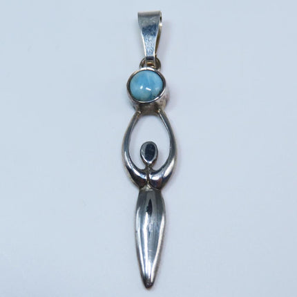 Sterling Silver Goddess Pendant with Larimar Accent Jewelry