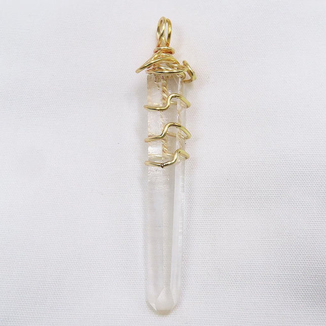 Arkansas Quartz Crystal Point Wire Wrapped Pendant Jewelry
