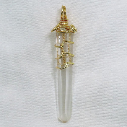 Arkansas Quartz Crystal Point Wire Wrapped Pendant Jewelry