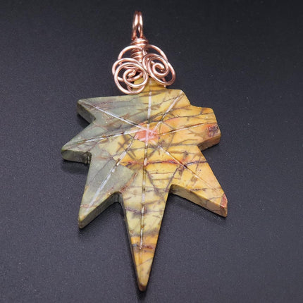 Picasso Jasper Leaf Wire Wrapped Pendant Jewelry