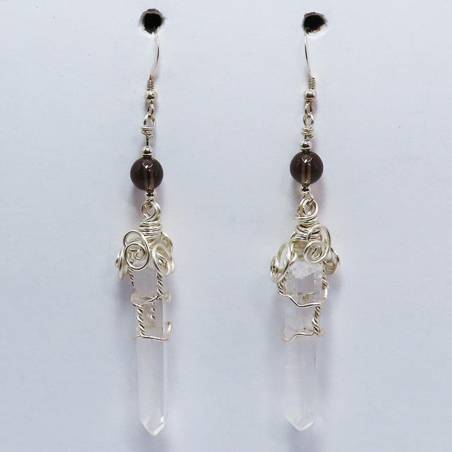Quartz Crystal Points with Smoky Quartz Beads Earrings Jewelry