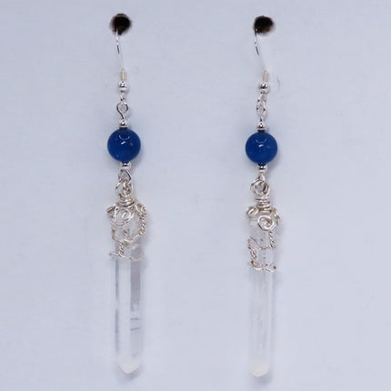 Colombian Lemurian Quartz Crystal Points with Kyanite Beads Earrings