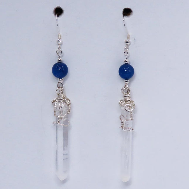 Colombian Lemurian Quartz Crystal Points with Kyanite Beads Earrings
