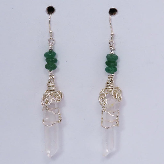 Quartz Crystal Points with Green Aventurine Beads Earrings Jewelry