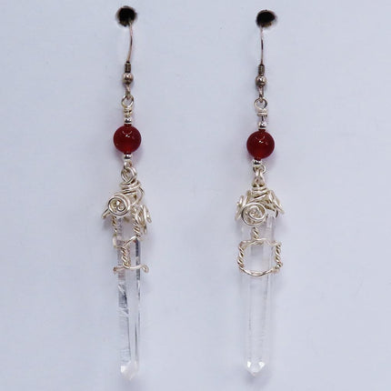 Quartz Crystal Points with Carnelian Agate Beads Earrings Jewelry
