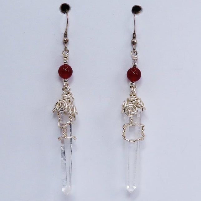 Quartz Crystal Points with Carnelian Agate Beads Earrings Jewelry