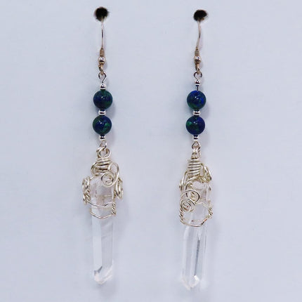 Quartz Crystal Points with Azurite & Malachite Beads Earrings Jewelry