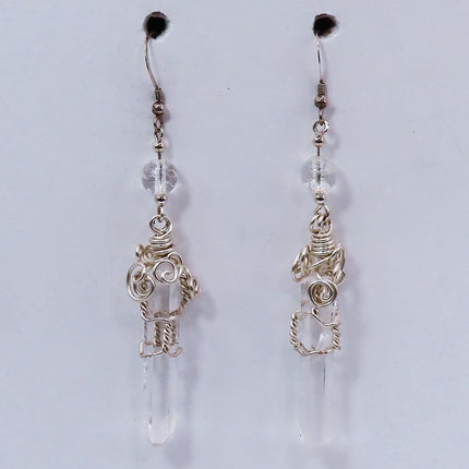 Quartz Crystal Points with Clear Quartz Beads Earrings Jewelry