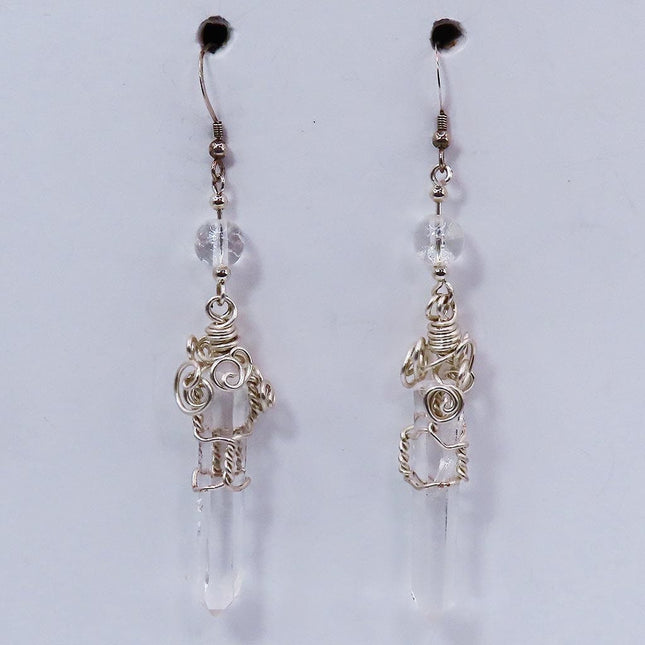 Quartz Crystal Points with Clear Quartz Beads Earrings Jewelry