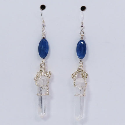 Quartz Crystal Points with Blue Kyanite Beads Earrings Jewelry