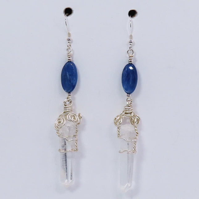 Quartz Crystal Points with Blue Kyanite Beads Earrings Jewelry