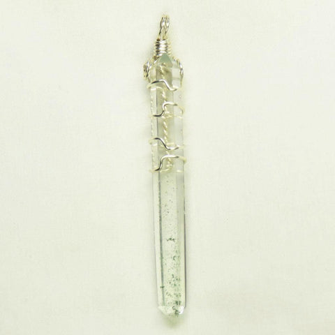 Polished Chlorite Included Quartz Crystal DT Wire Wrapped Pendant