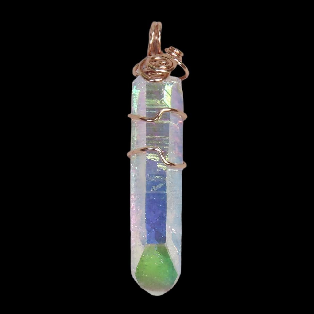 Opal Aura Quartz Crystal Grounding Point Wire Wrapped Pendant Jewelry