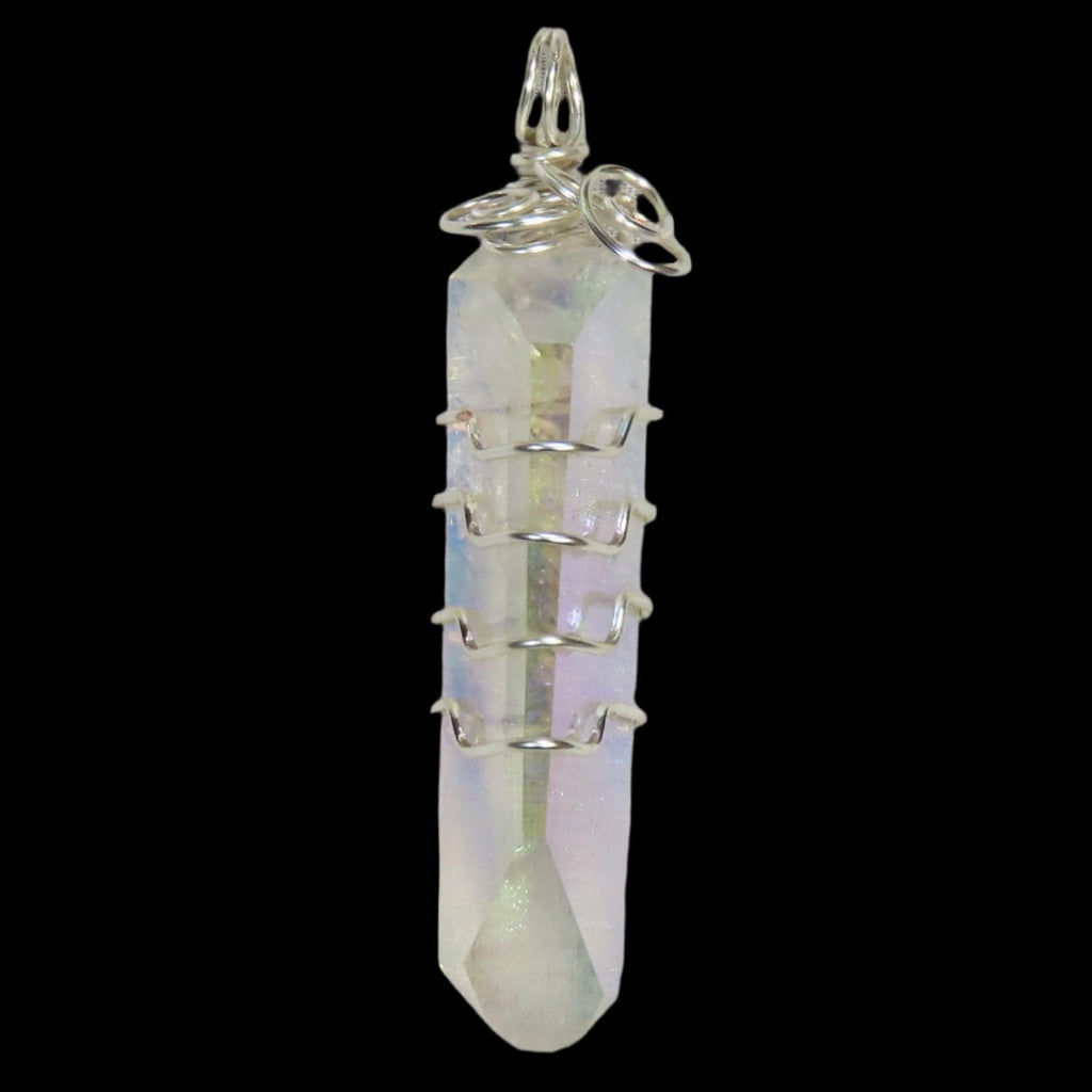 Opal or Angel Aura Quartz Crystal Point Wire Wrapped Pendant Jewelry