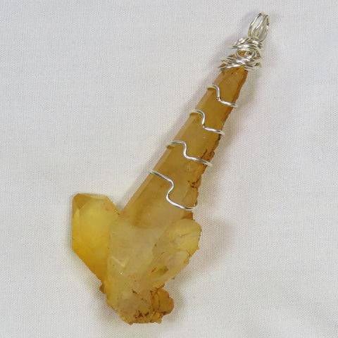 Golden Healer Quartz Crystal Wire Wrapped Pendant Jewelry