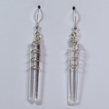 Colombian Lemurian Quartz Crystals w/ Blue Smoke Tips Earrings Jewelry