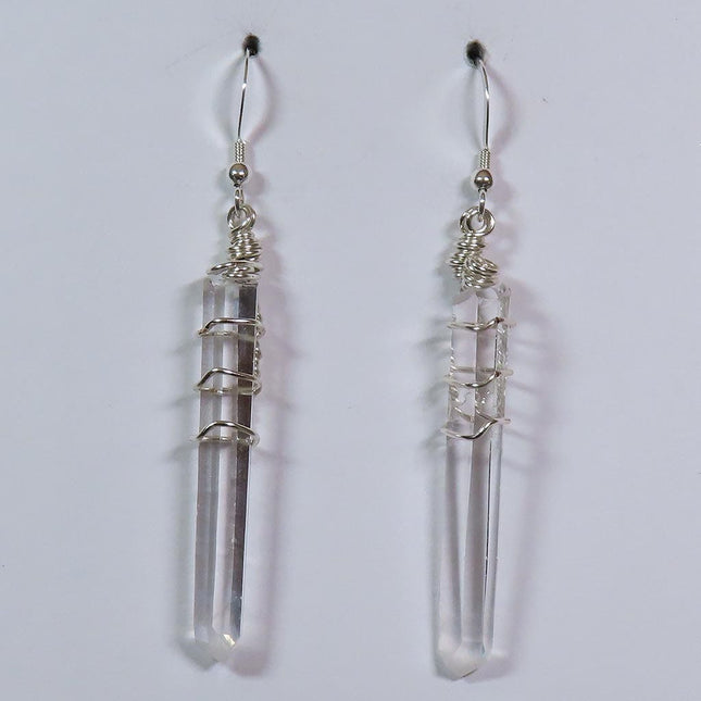 Colombian Lemurian Quartz Crystals w/ Blue Smoke Tips Earrings Jewelry