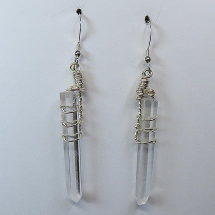 Colombian Lemurian Quartz Crystals w/ Blue Smoke Tips Earrings Jewelry