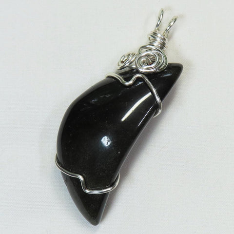 Silver Sheen Obsidian Crescent Moon Wire Wrapped Pendant Jewelry