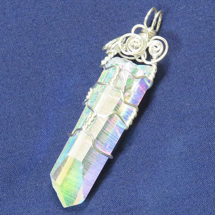 Opal Aura Or Angel Aura Quartz Crystal Wire Wrapped Pendant Jewelry