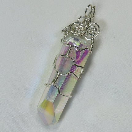 Opal Aura Or Angel Aura Quartz Crystal Wire Wrapped Pendant Jewelry