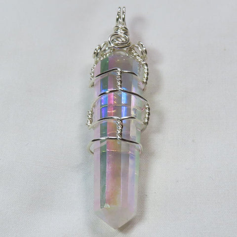 Opal Or Angel Aura Quartz Crystal Vogel DT Wire Wrapped Pendant