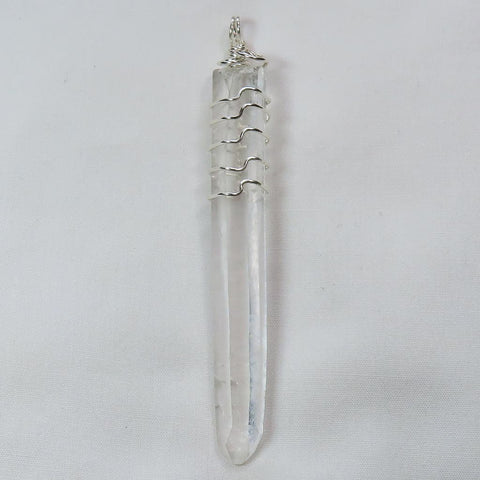 Laser Wand Quartz Crystal Point Wire Wrapped Pendant Jewelry