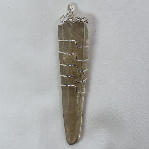 Smoky Lemurian Quartz Crystal Point Wire Wrapped Pendant Jewelry
