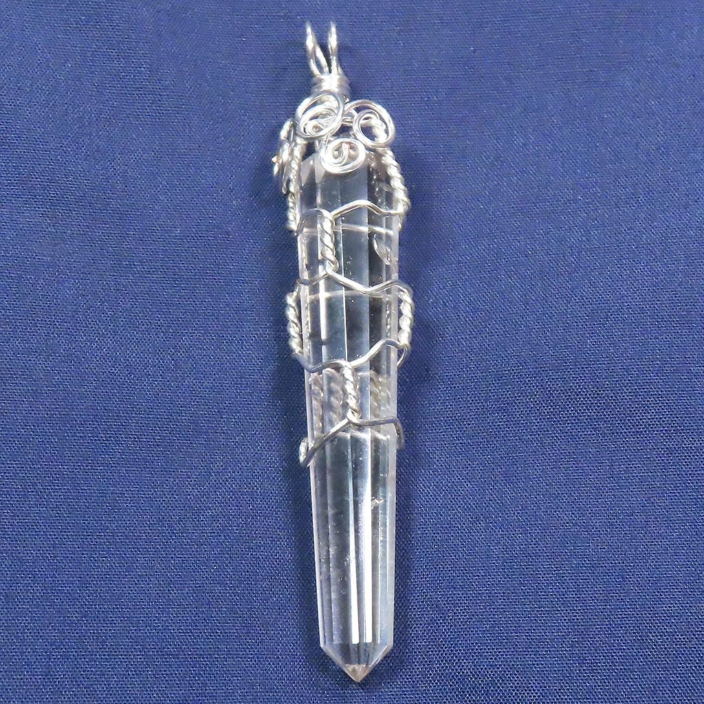 Polished Vogel DT Generator Quartz Crystal Wire Wrapped Pendant Jewelry