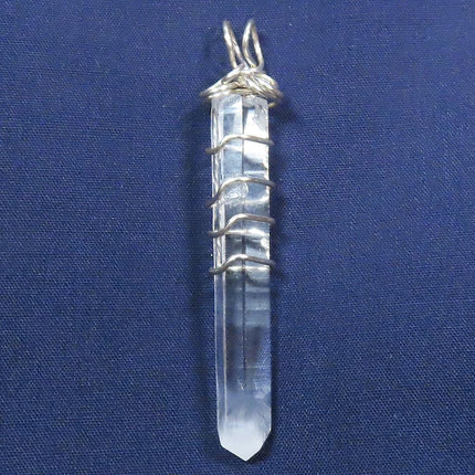 Colombian Lemurian Crystal with Blue Smoke Tip Wire Wrapped Pendant