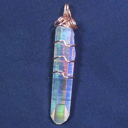 Opal or Angel Aura Quartz Crystal Point Wire Wrapped Pendant Jewelry