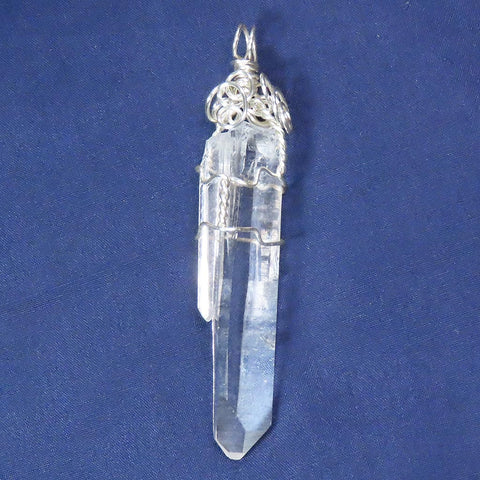 Arkansas Quartz Crystal Silver Plated Wire Wrapped Pendant Jewelry