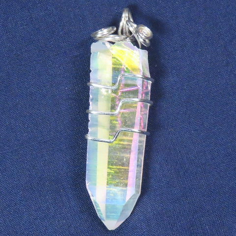 Opal or Angel Aura Quartz Crystal Point Wire Wrapped Pendant Jewelry