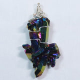 Rainbow Aura Quartz Crystal Cluster Wire Wrapped Pendant Jewelry