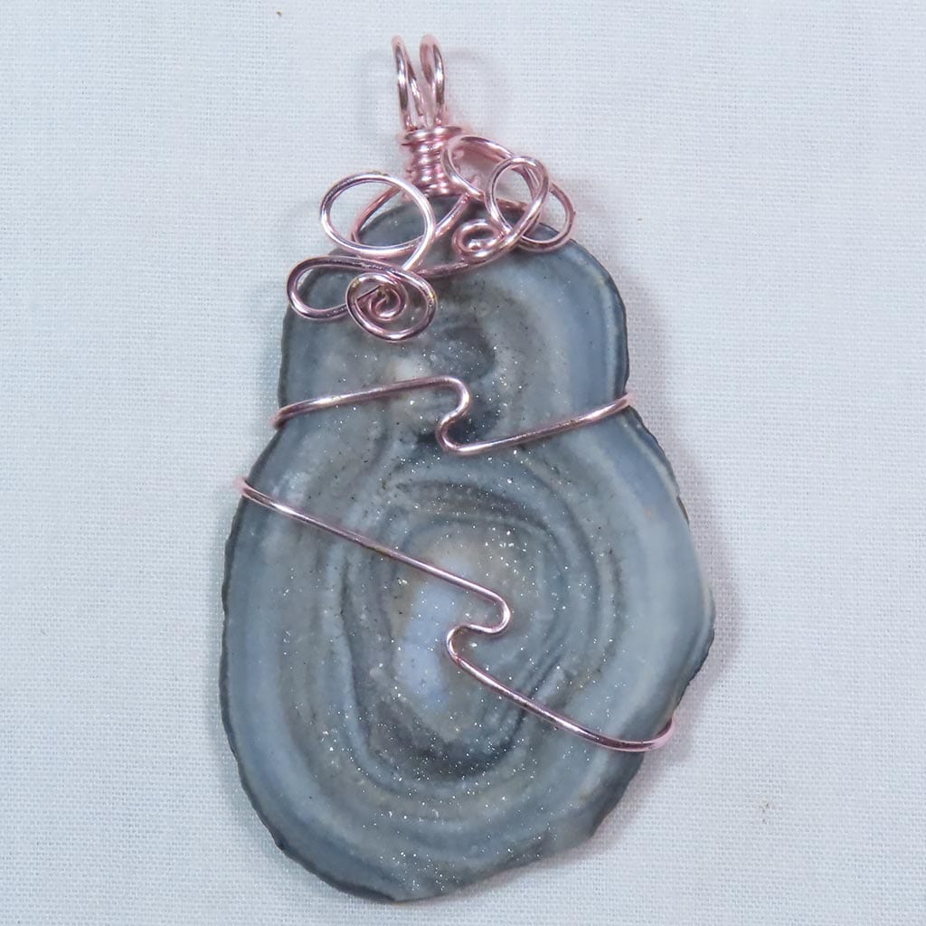 Chalcedony Drusy Rosette Wire Wrapped Pendant Jewelry