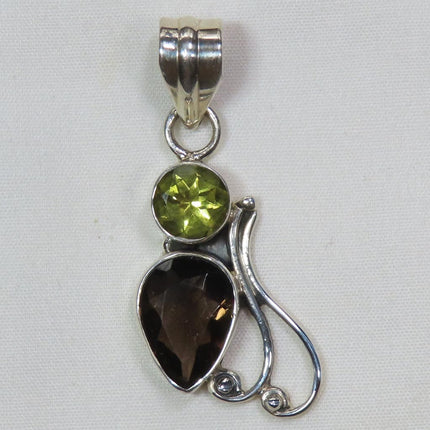 Smoky Quartz and Citrine Sterling Silver Pendant Jewelry
