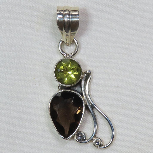 Smoky Quartz and Citrine Sterling Silver Pendant Jewelry