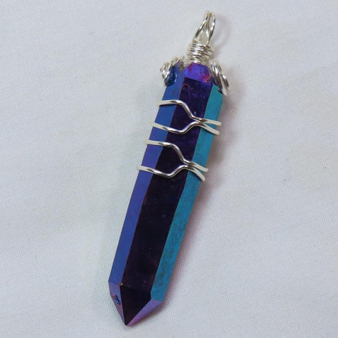 Rainbow or Flame Aura Crystal DT/ET Wire Wrapped Pendant Jewelry
