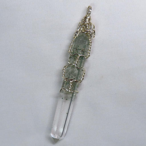 Quartz Crystal Generator DT w/ Inclusions Wire Wrapped Pendant Jewelry