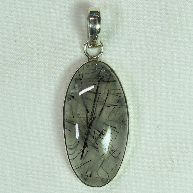 Black Tourmaline in Quartz Sterling Silver Pendant Jewelry