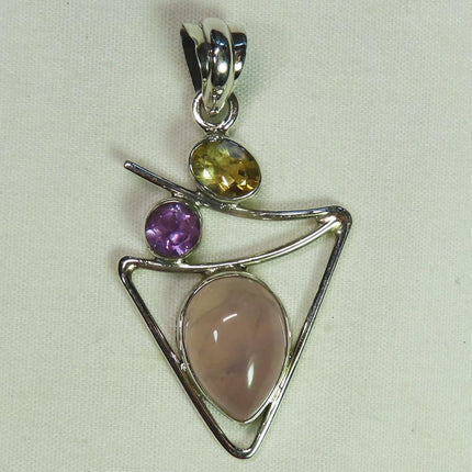 Rose Quartz & Citrine & Amethyst Sterling Silver Pendant Jewelry