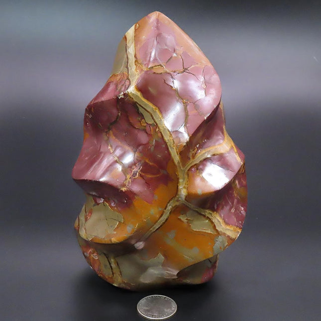 Large Polished Septarian Nodule Flame Carving from Madagascar
on a dark background