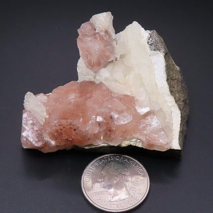 Rare Red Cubic Apophyllite & Peach Stilbite over Drusy Quartz on Matrix